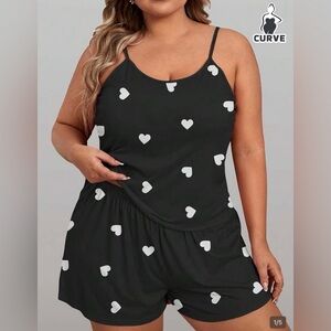 SHEIN Black Heart Print Women's Sleepwear Set